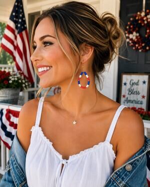 ITS Sense Red White Blue Heishi Bead Hoop Earrings Patriotic July 4th NWT